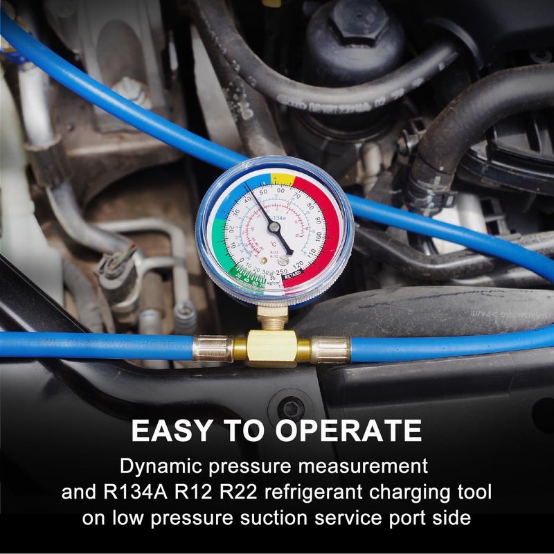 JIFETOR AC Charge Hose with Gauge for R134A, Car HVAC Refrigerant Recharge Kit, Home Air Conditioning U Charging Hose Low Pressure Meter 1/4 inch Fittings Can Tap Quick Coupler Adapter, 42 inch Long - Image 3